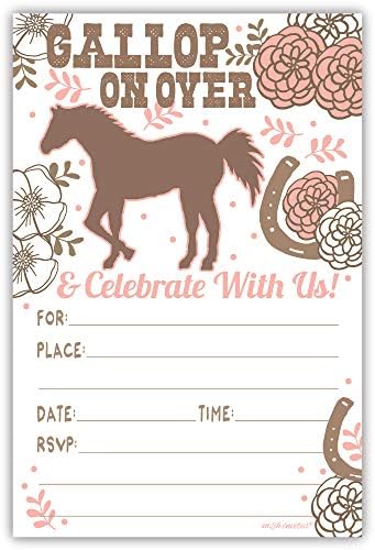 הזמנות למסיבת יום הולדת לסוס חמוד עם מעטפות [20 ספירת]